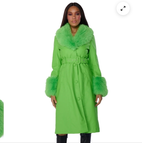 Faux Leather / faux fur trench coat sz XL - Picture 2 of 6